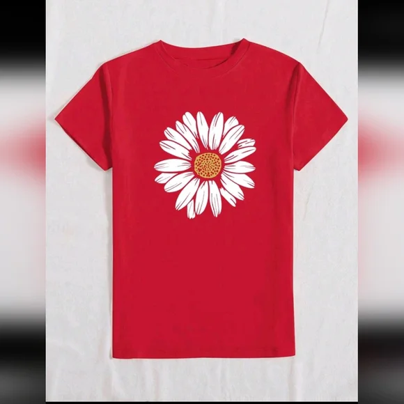 Daisy Graphic Women's Top Red - Picture 3 of 5